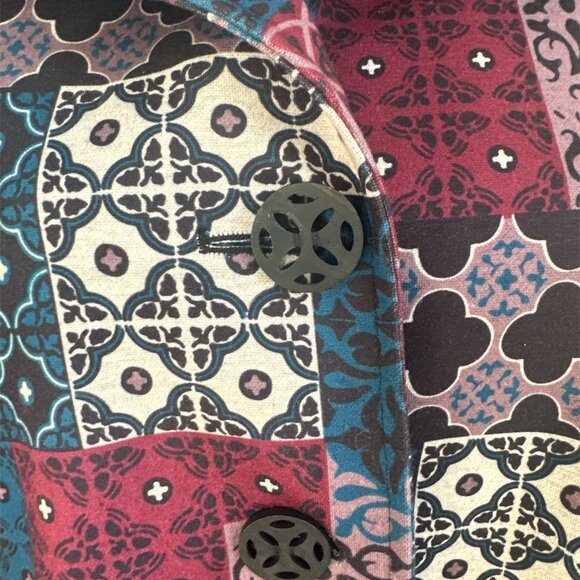 Multiples Large Multicolor Pattern Block 3/4 Sleeve Button Lined Jacket - Picture 2 of 6